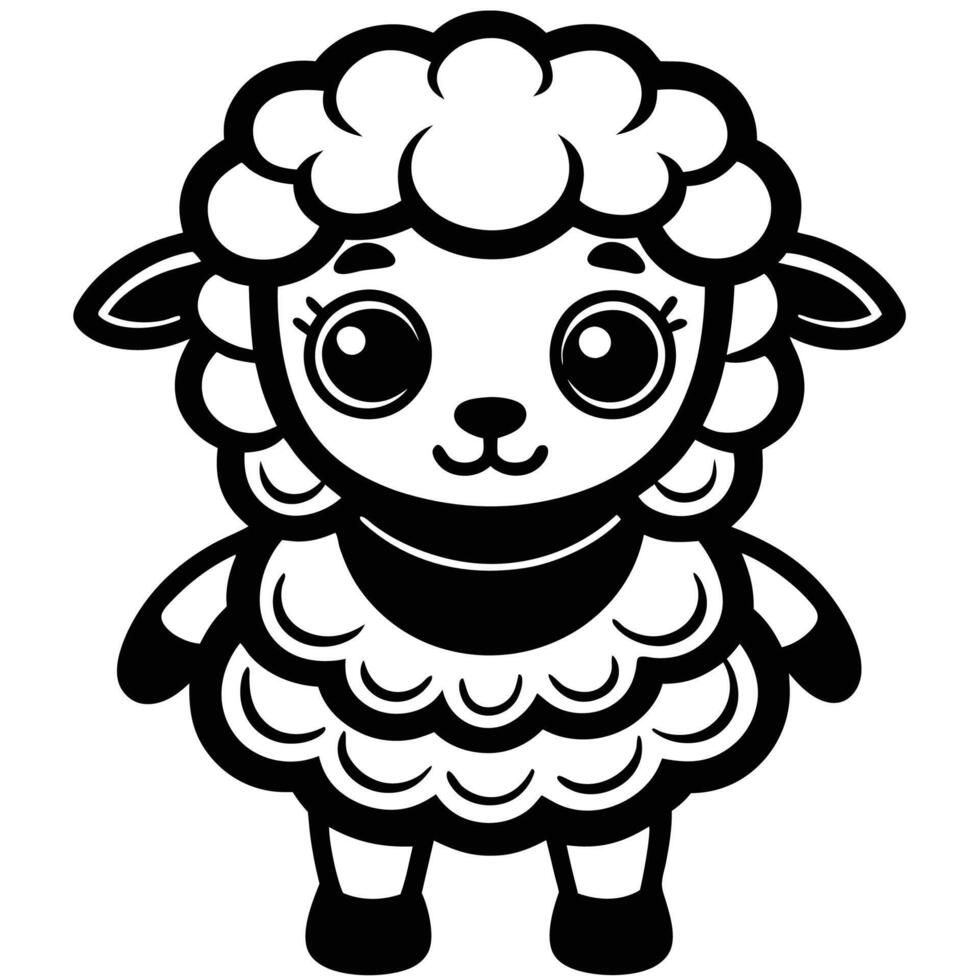 a black and white cartoon sheep with big eyes vector