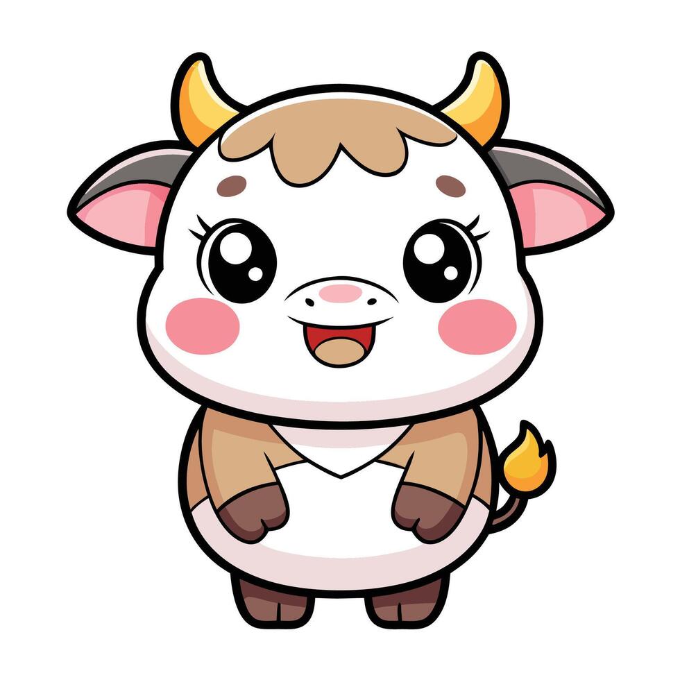 a cartoon cow with horns and a big smile vector