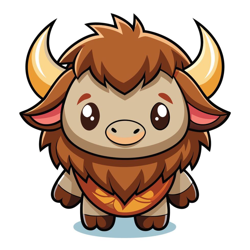 cartoon illustration of a cute buffalo character vector