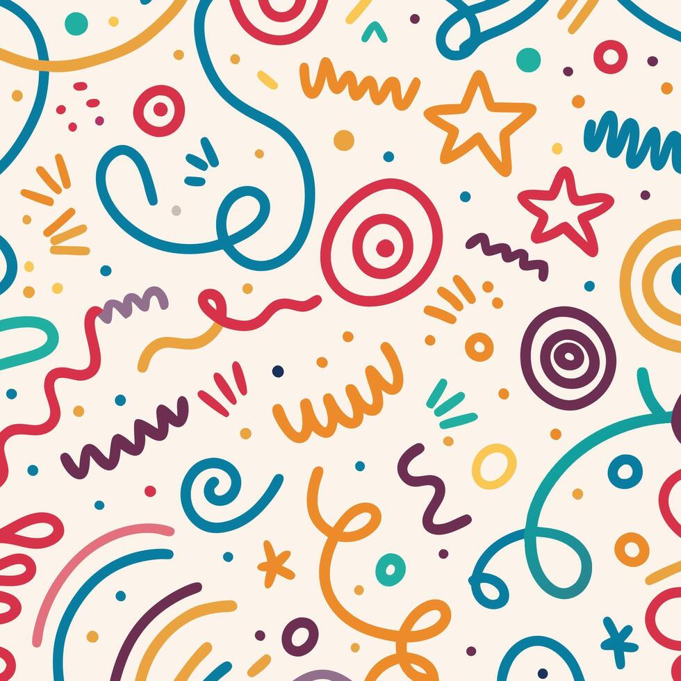 seamless pattern with colorful doodles and scribbles vector
