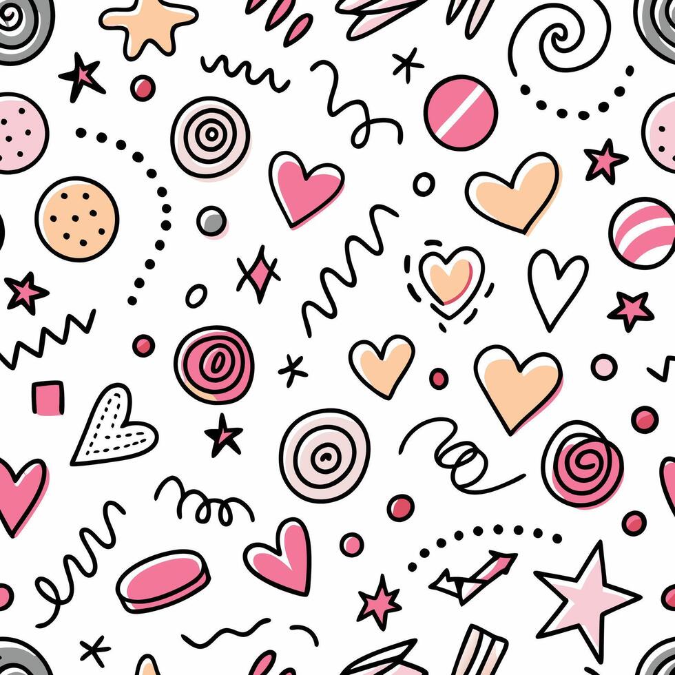 seamless pattern with hearts, stars and other shapes vector