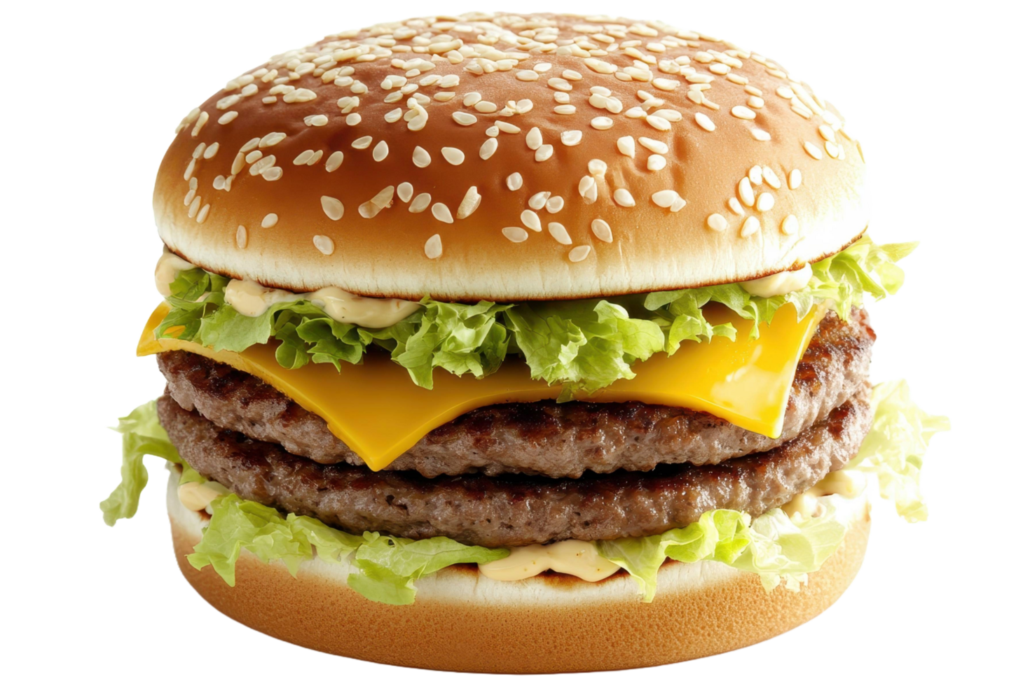 Delicious Double Cheeseburger with Sesame Bun and Lettuce png