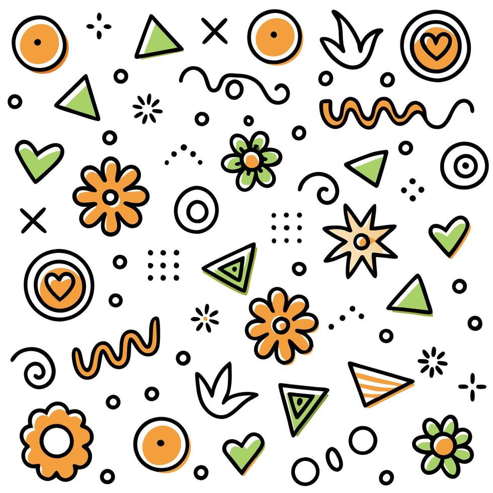 a colorful pattern with flowers and hearts vector