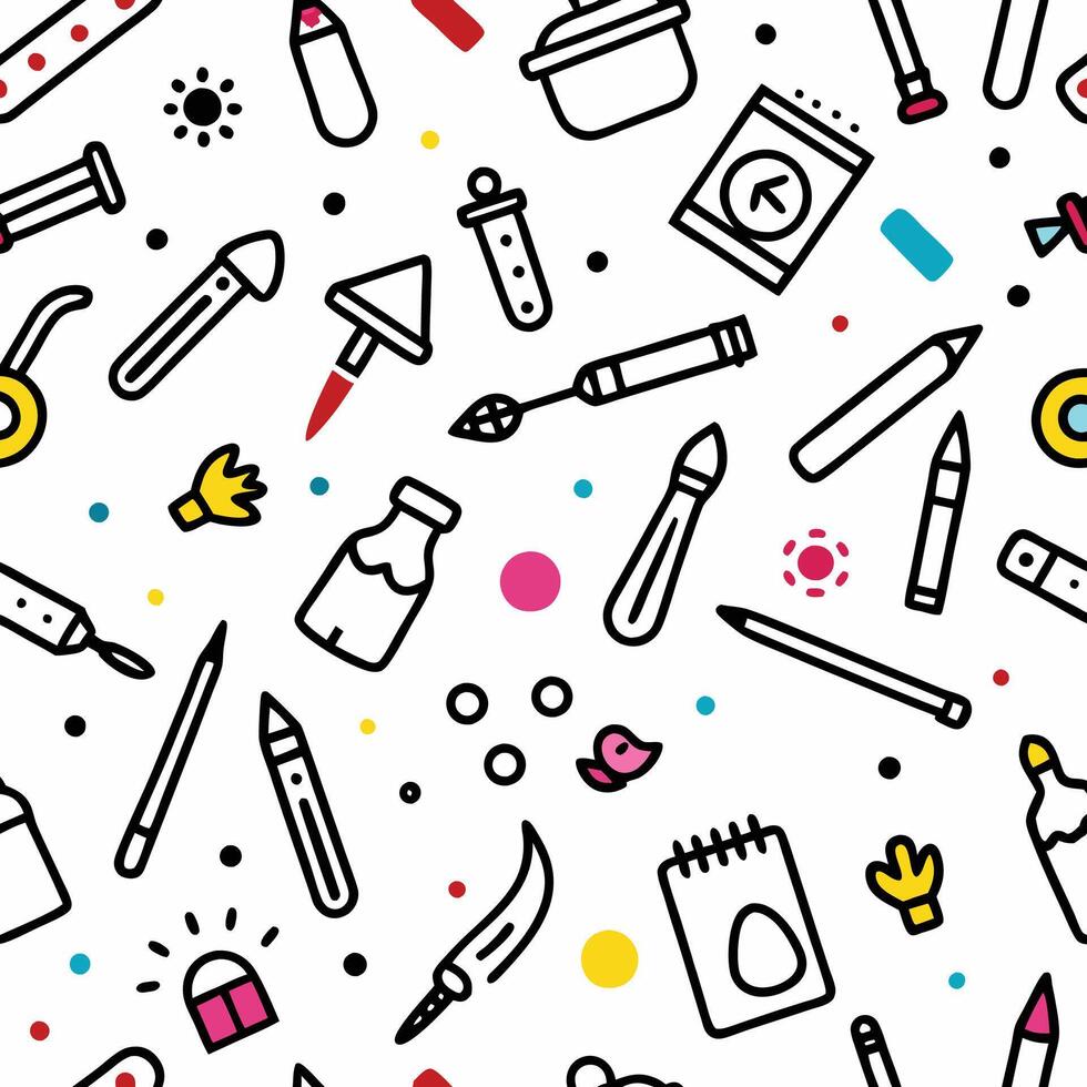 seamless pattern with various art supplies vector