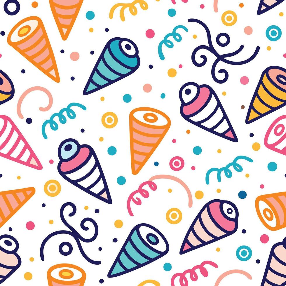 seamless pattern with ice cream cones and confetti vector
