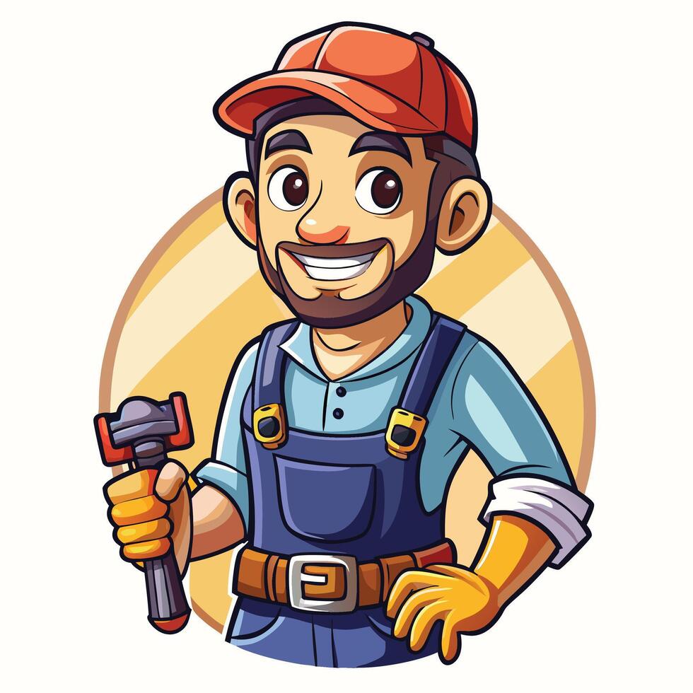 a cartoon man with a hammer and a red cap vector