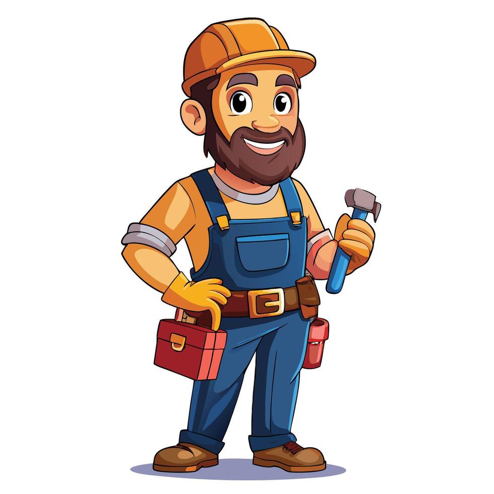 a cartoon man with a toolbox and hammer vector
