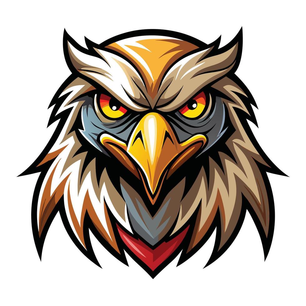 an eagle head with a red beak and yellow eyes vector