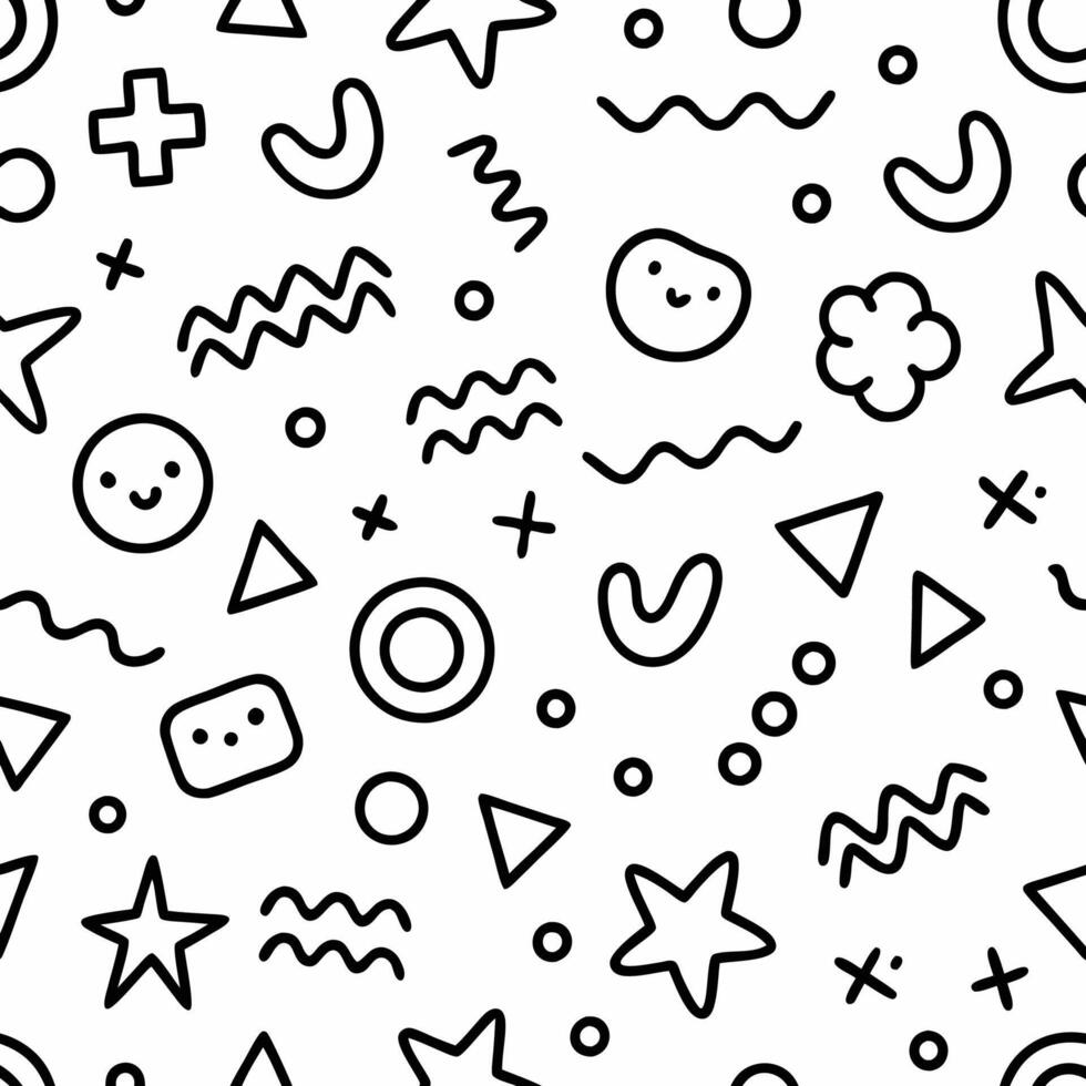 a black and white pattern with various shapes and symbols vector