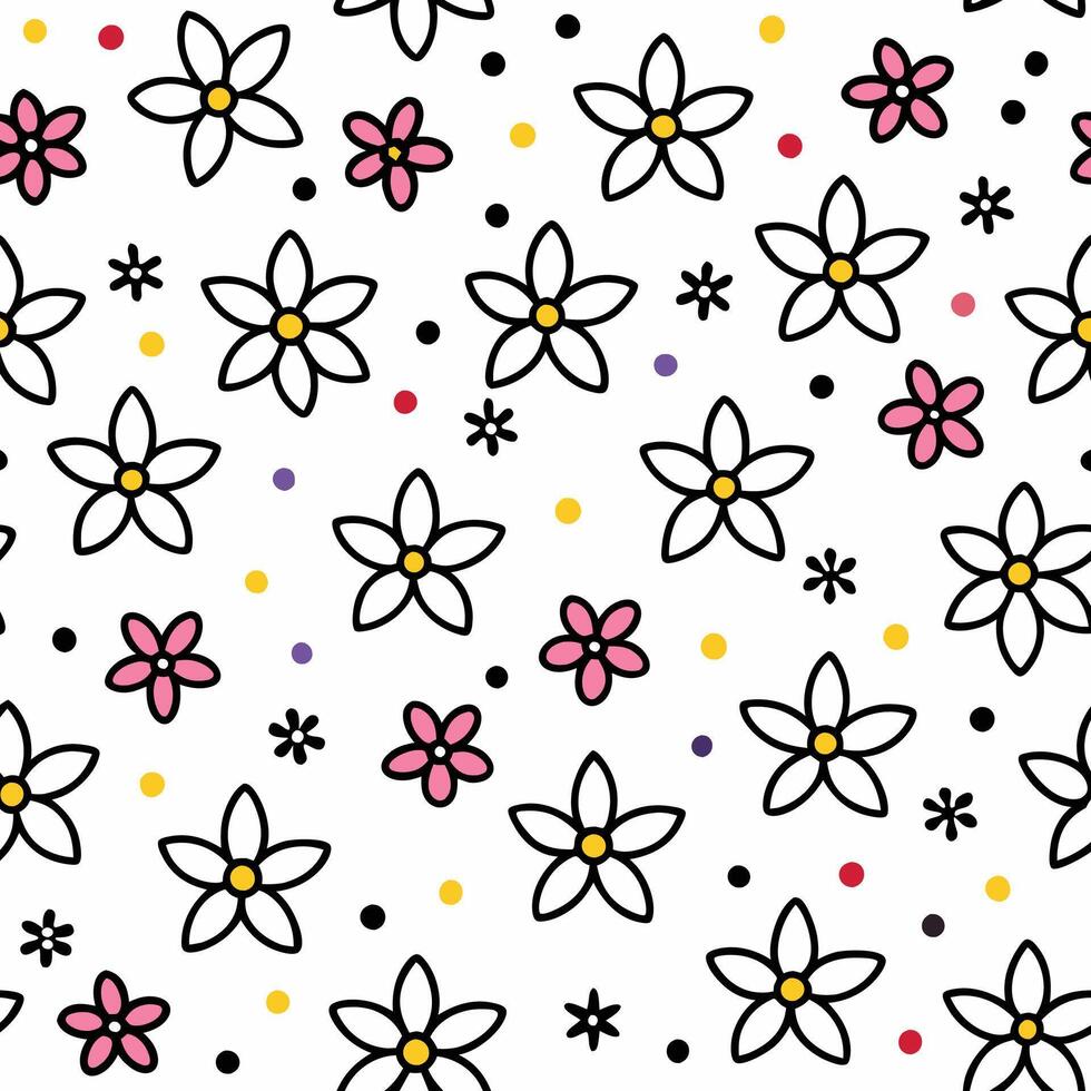 a pattern with flowers and dots on a white background vector
