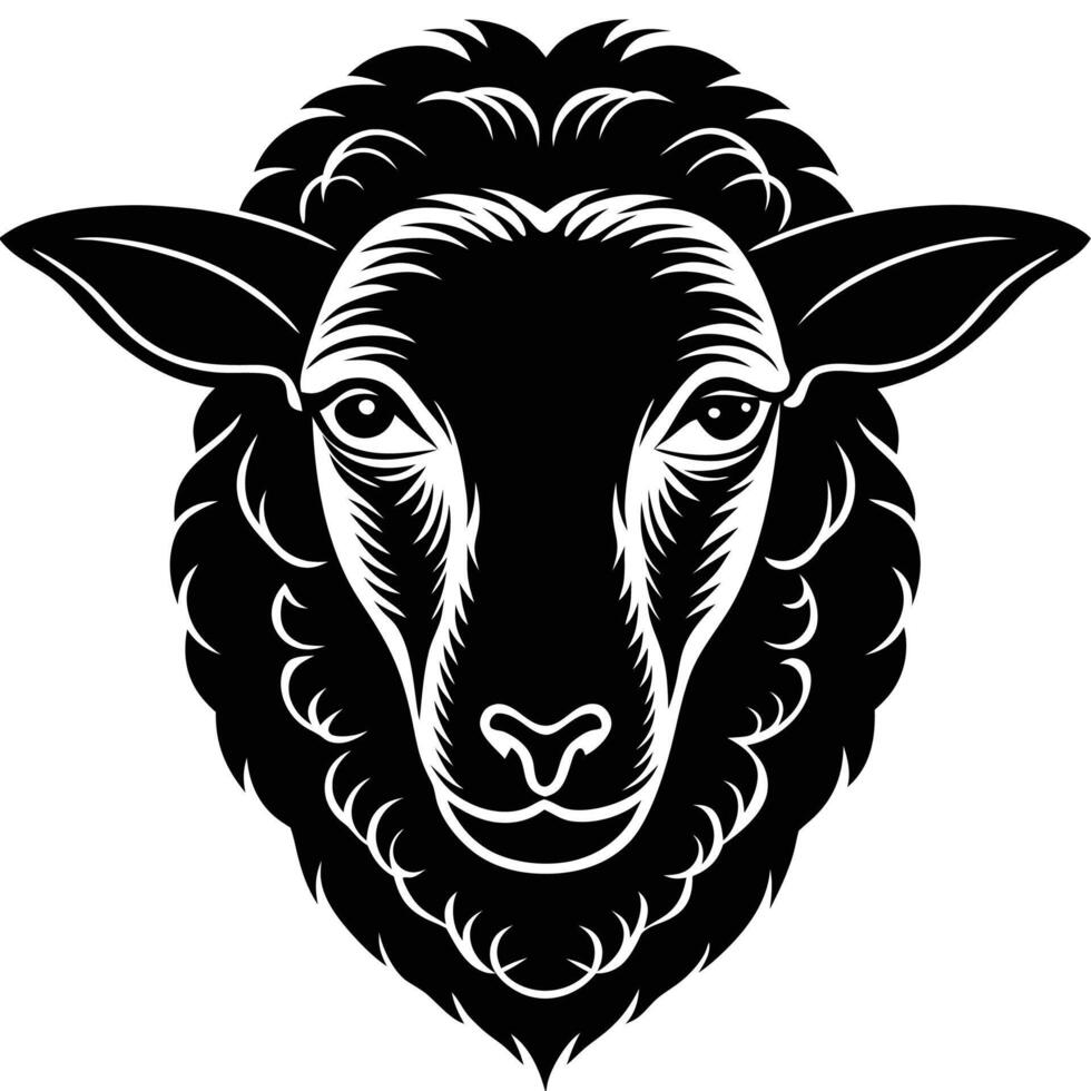 black and white sheep head on a white background vector