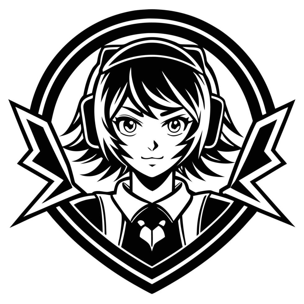 a black and white logo of a girl with headphones vector