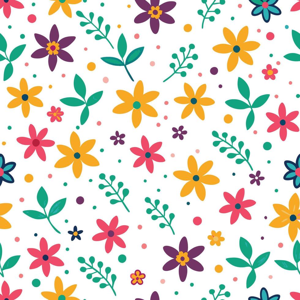floral seamless pattern with colorful flowers and leaves vector