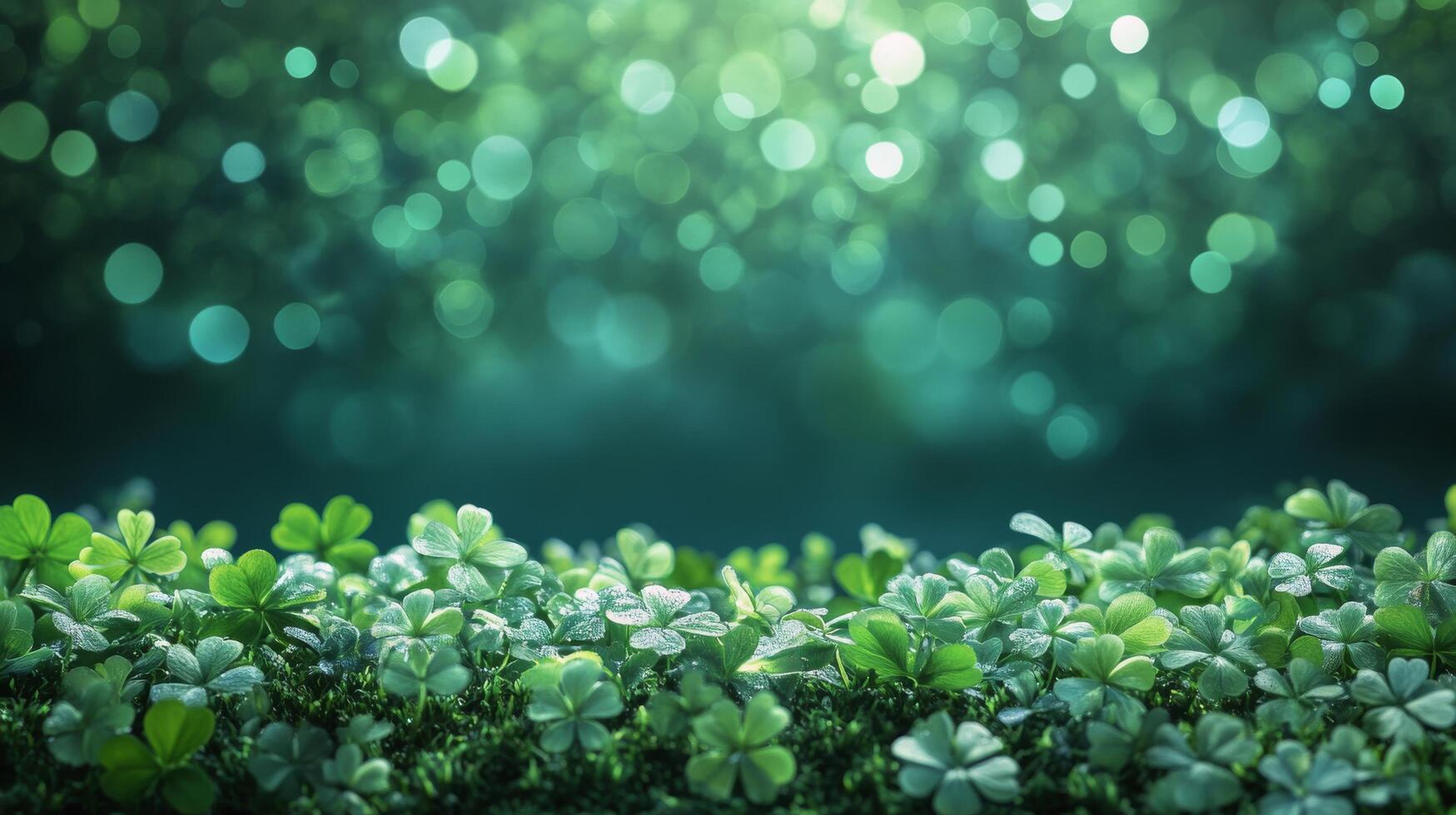 Bright green clover leaves frame textured dark surface for natural decor photo