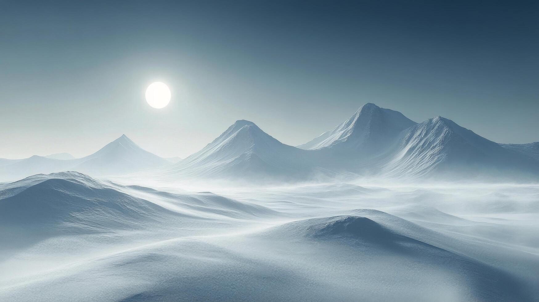Vast snowy landscape under bright sunlight during early morning hours photo