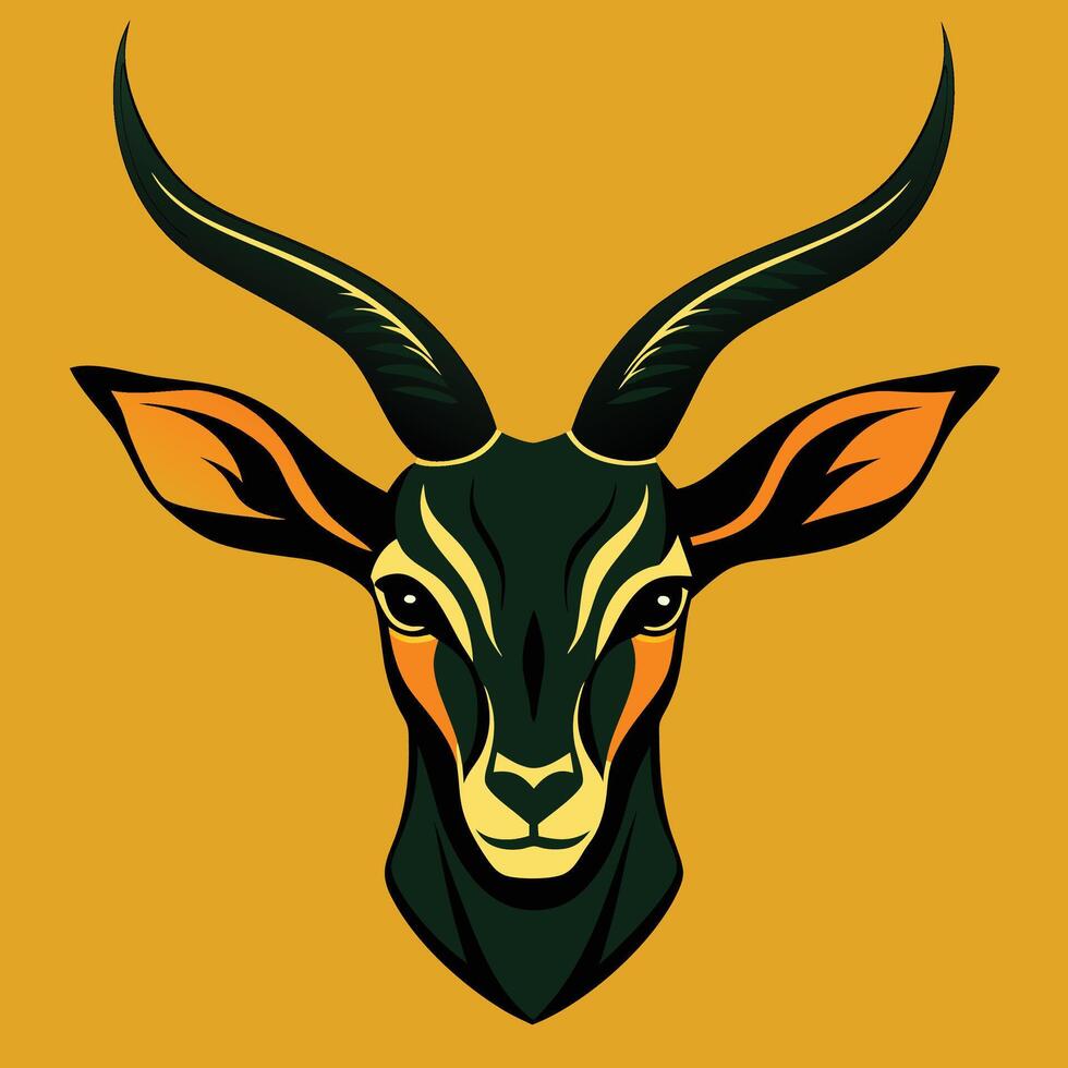 an antelope head with long horns on a yellow background vector