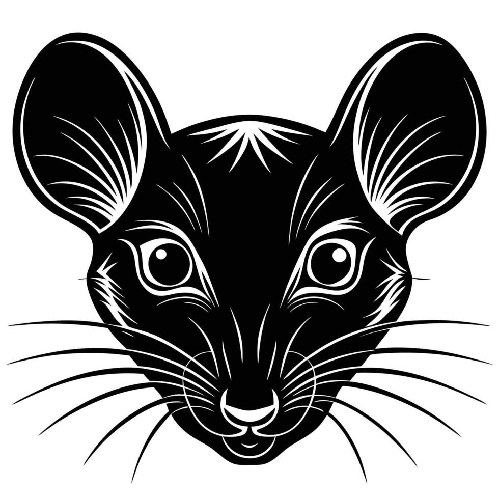 a black and white illustration of a mouse's head vector
