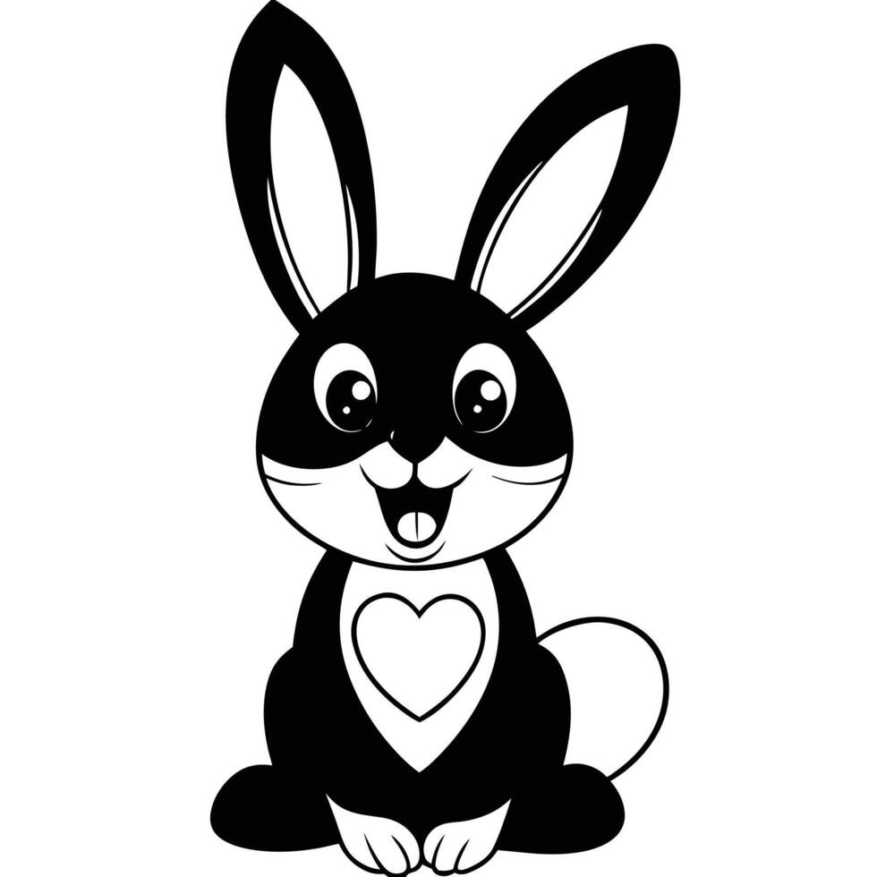 a black and white cartoon rabbit with a heart vector