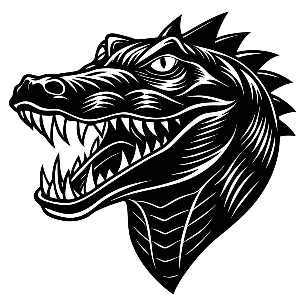 a black and white image of a crocodile head vector