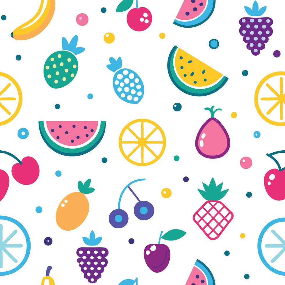 seamless pattern with colorful fruits and berries vector
