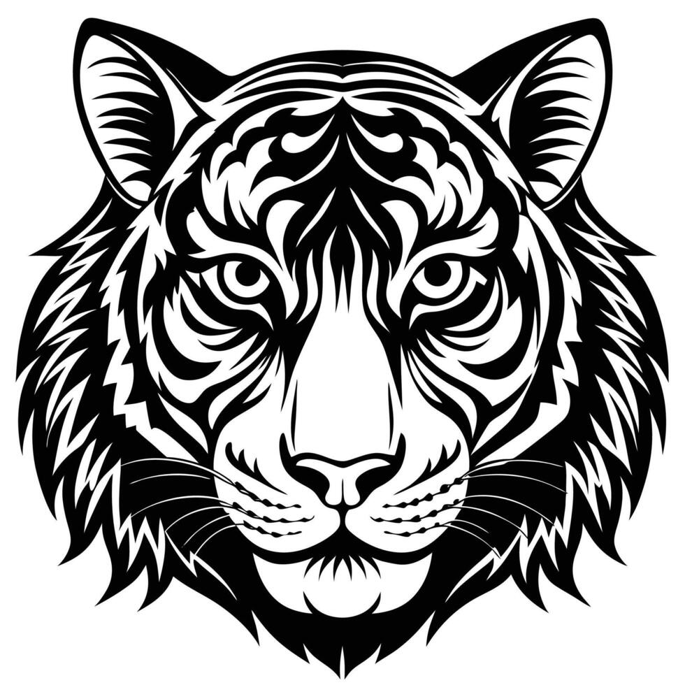 a tiger head in black and white on a white background vector