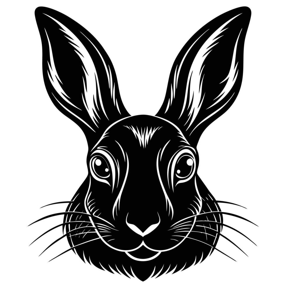 a black and white illustration of a rabbit's head vector