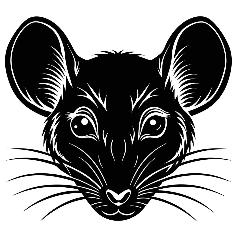 a black and white illustration of a mouse's head vector