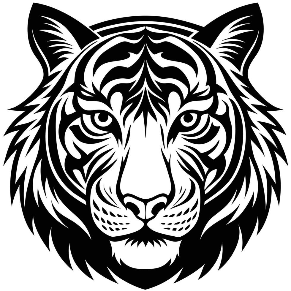 a tiger head in black and white on a white background vector