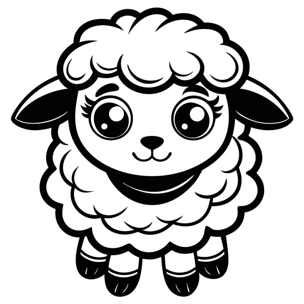 a black and white cartoon sheep with big eyes vector