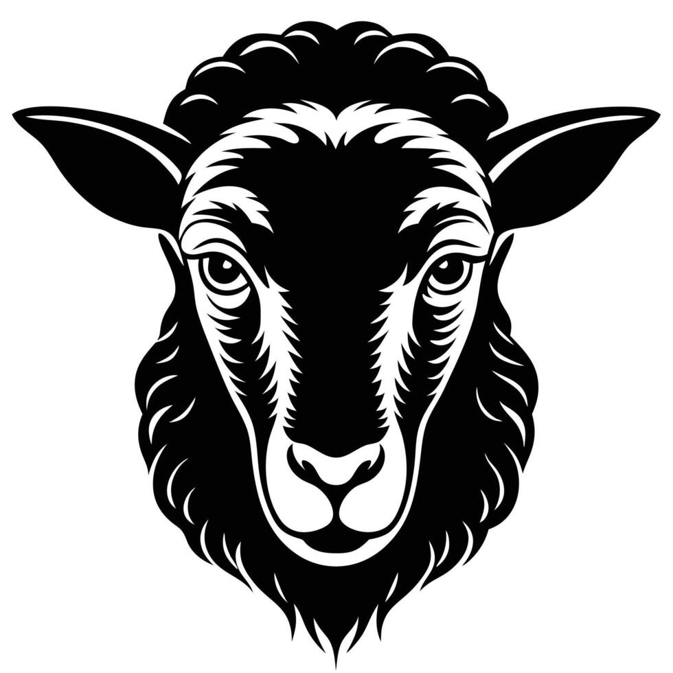 black and white sheep head on a white background vector