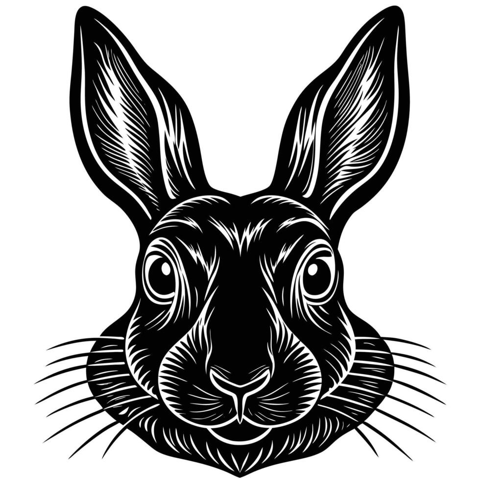 a black and white illustration of a rabbit's head vector