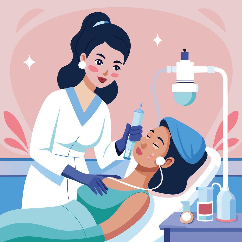 a woman getting a facial treatment in a hospital vector