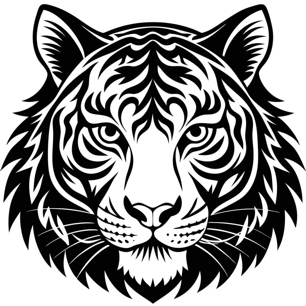 a tiger head in black and white on a white background vector