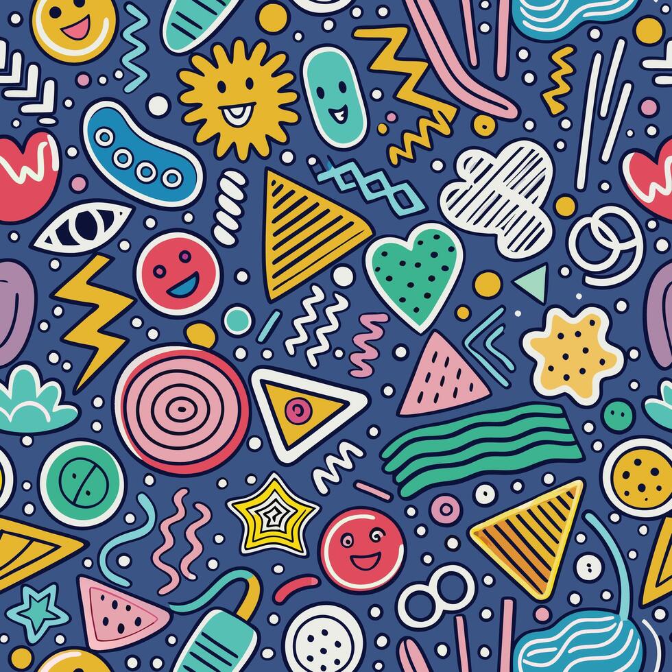 seamless pattern with colorful objects and shapes vector