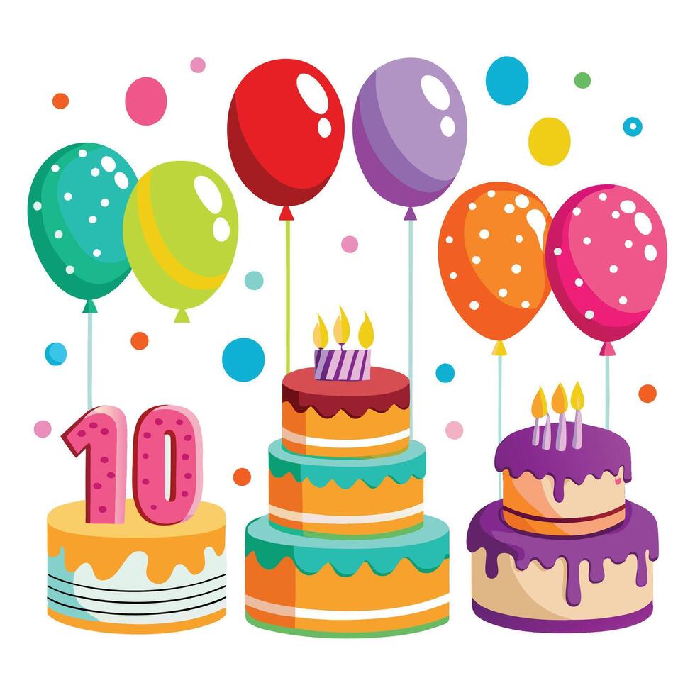 birthday cake with candles and balloons illustration vector