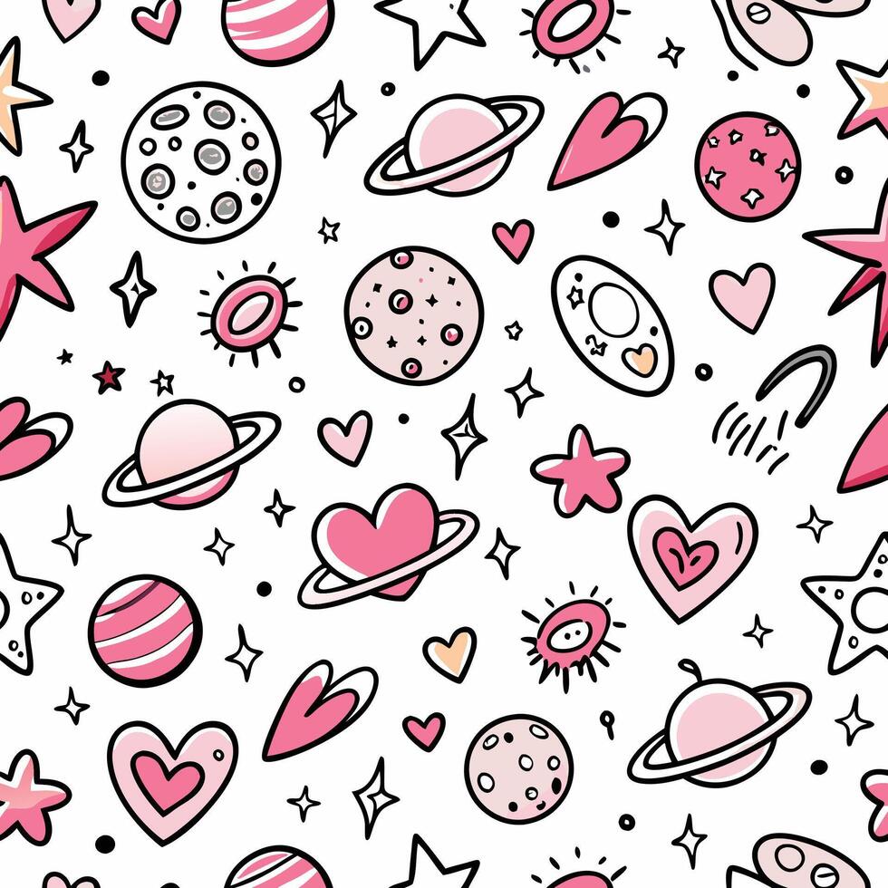 seamless pattern with pink hearts and stars vector