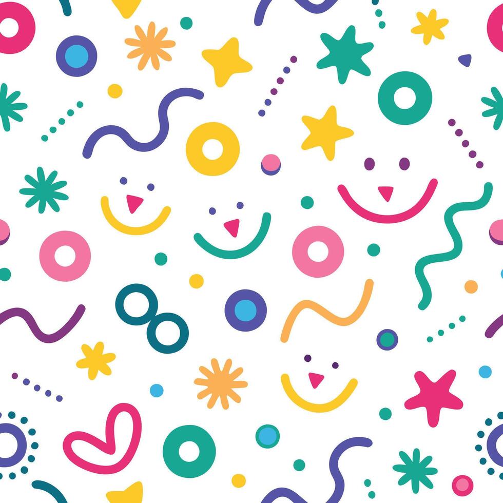 seamless pattern with colorful shapes and faces vector