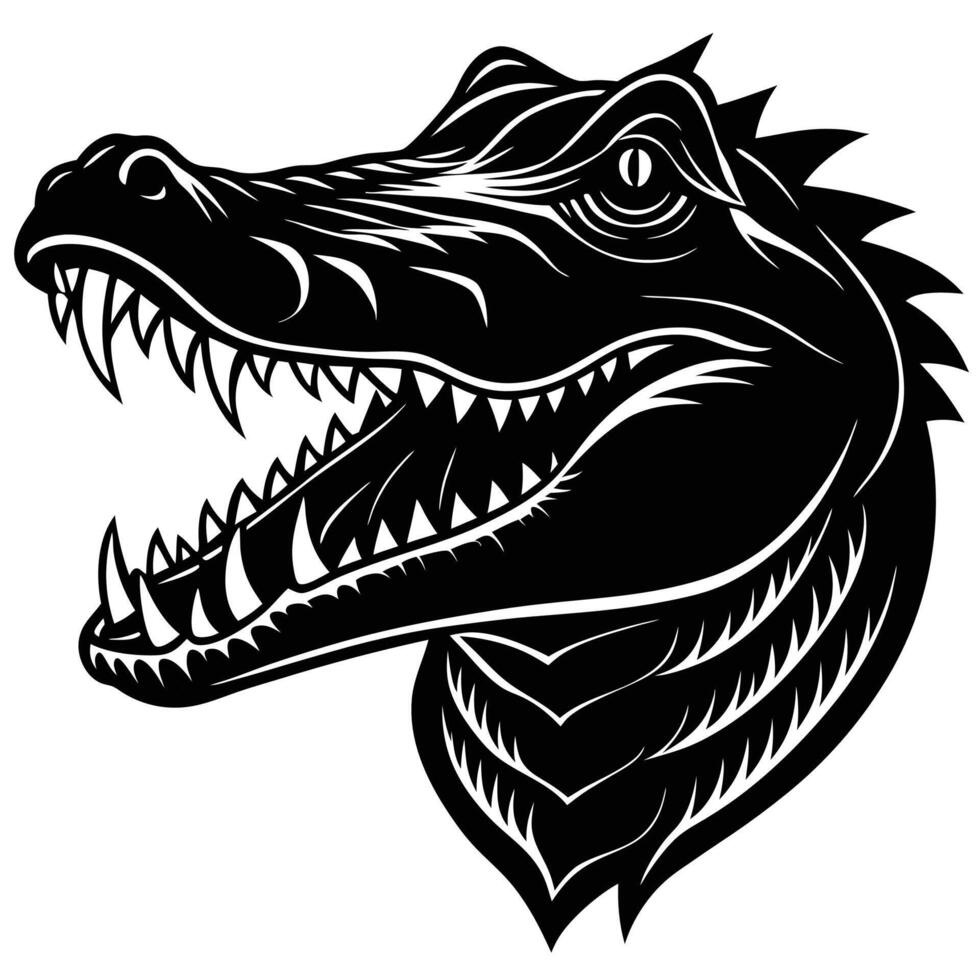 a black and white image of an alligator head vector