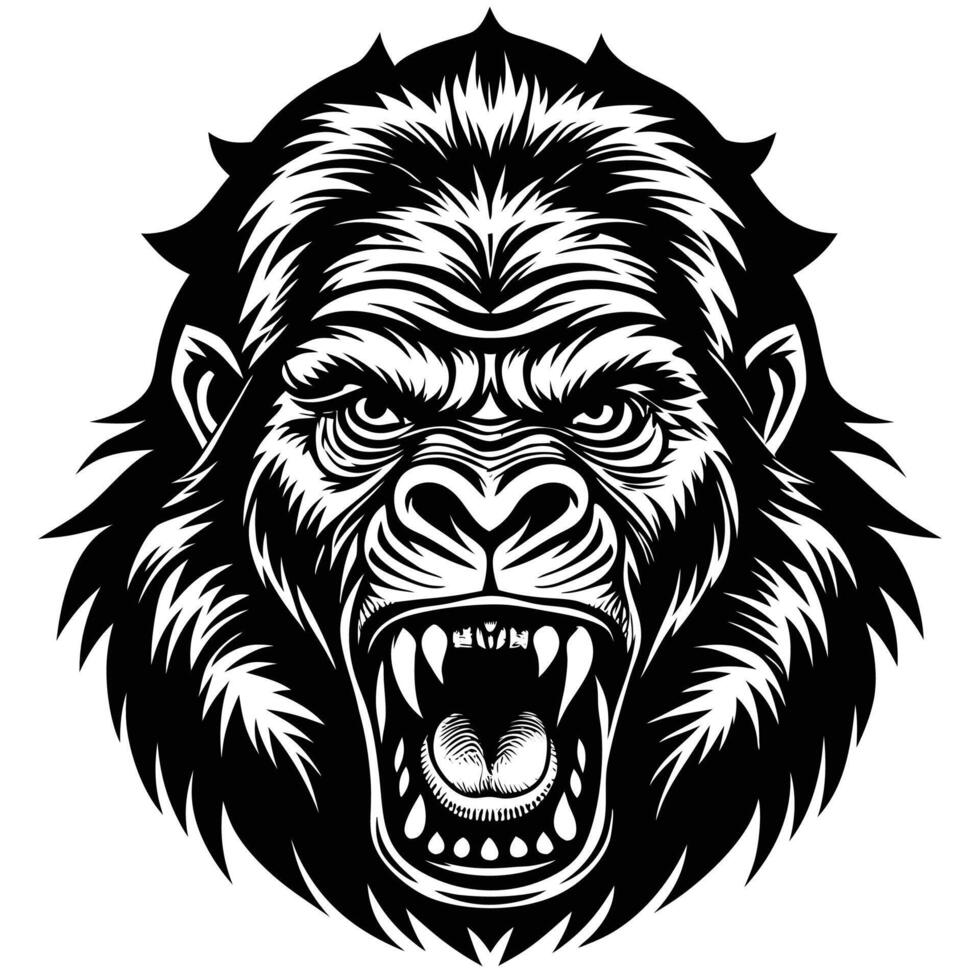 gorilla head with fangs and teeth on a white background vector
