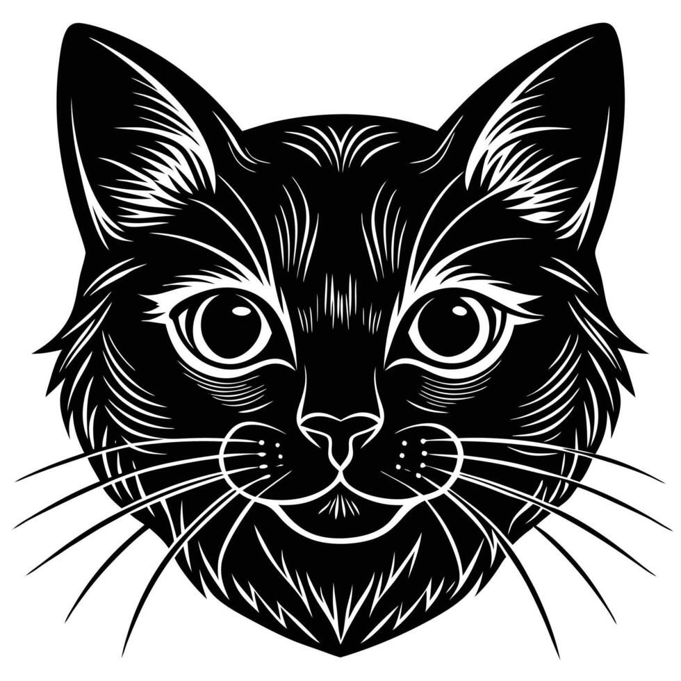 black and white illustration of a cat's head vector
