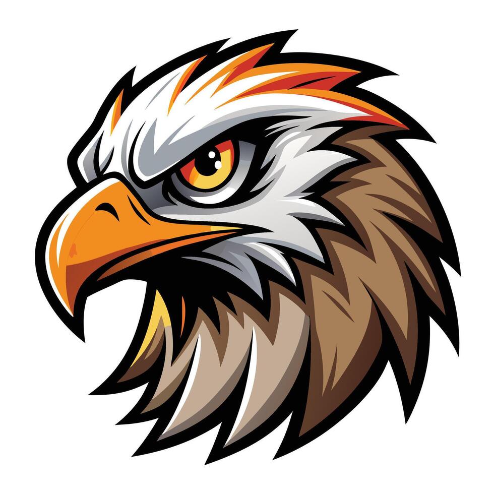 an eagle head with a red beak and orange feathers vector
