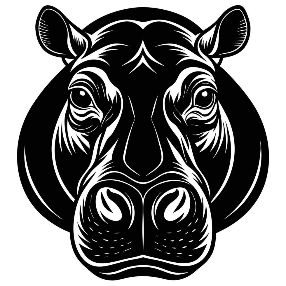 the hippo head is black and white on a white background vector