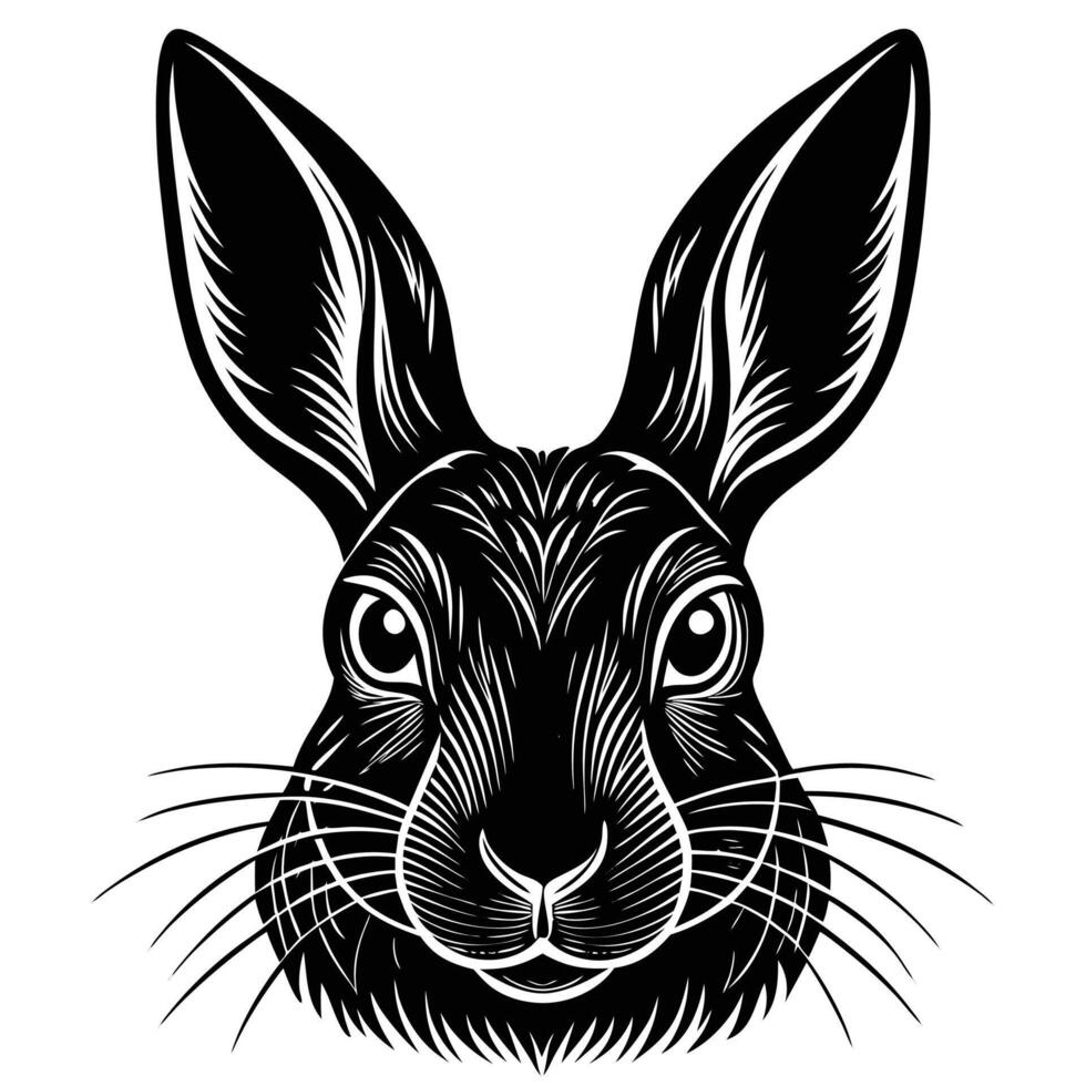 a black and white illustration of a rabbit's head vector