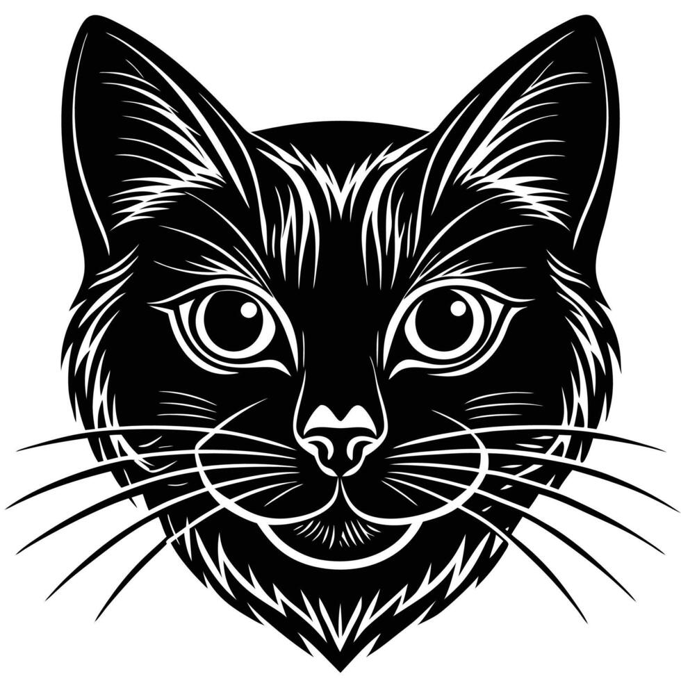 black cat head with long ears and a long nose vector