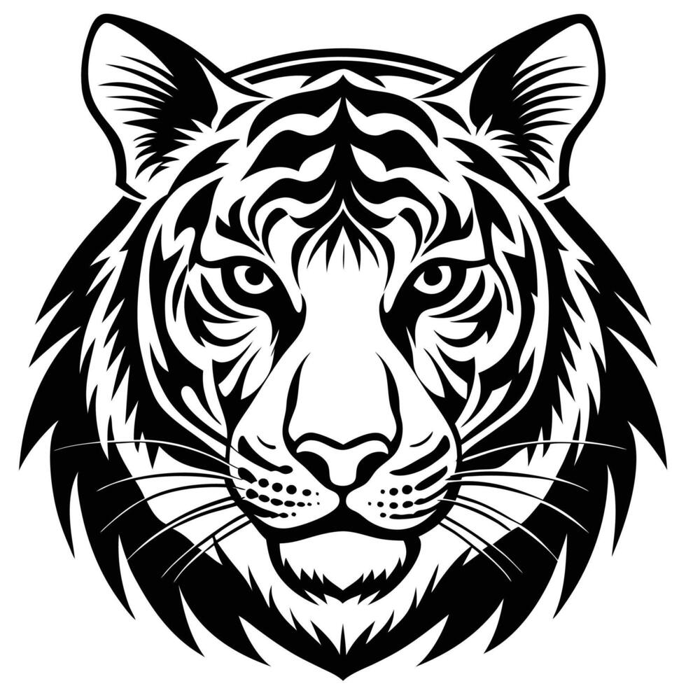a tiger head in black and white on a white background vector