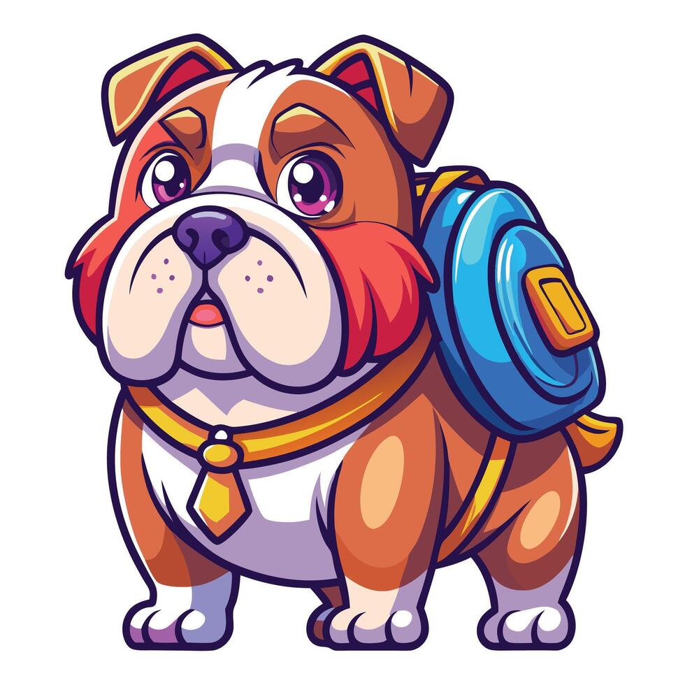 cartoon bulldog with backpack vector