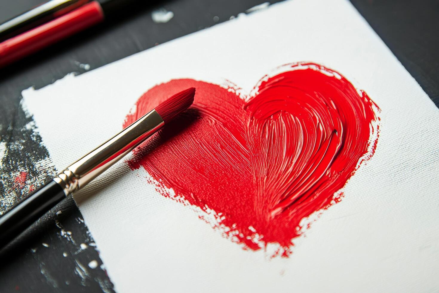Heart shape painted with a brush on a textured white background during an art session photo