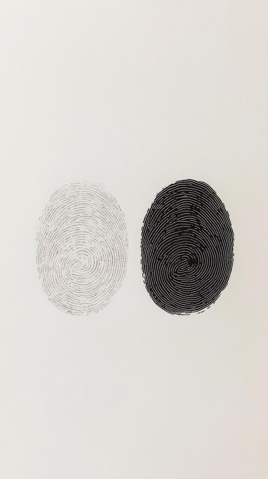 Unique fingerprint designs showcasing contrast between dark and light tones on a textured background photo
