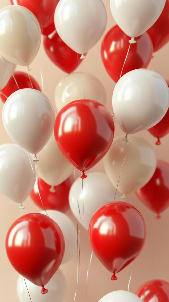 Colorful red and white balloons floating together for celebration in a festive setting photo