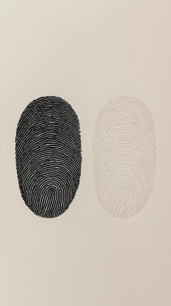 Unique fingerprint designs showcasing contrast between dark and light tones on a textured background photo